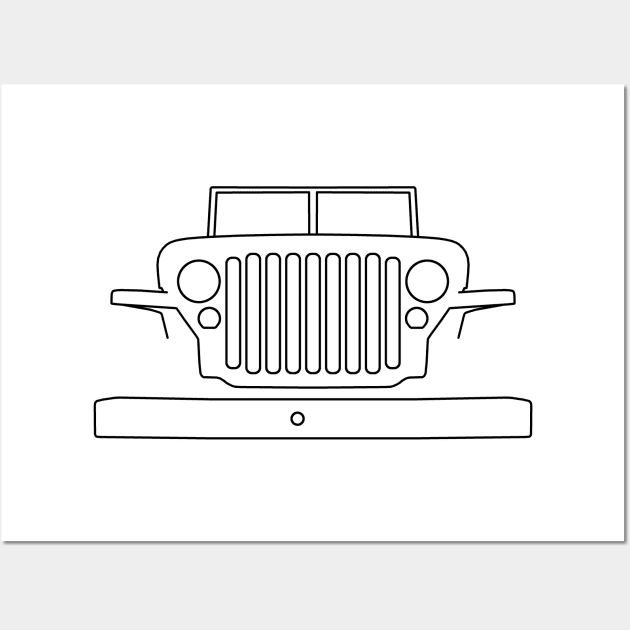 Classic Willys Overland MB Jeep 4x4 black outline graphic Wall Art by soitwouldseem